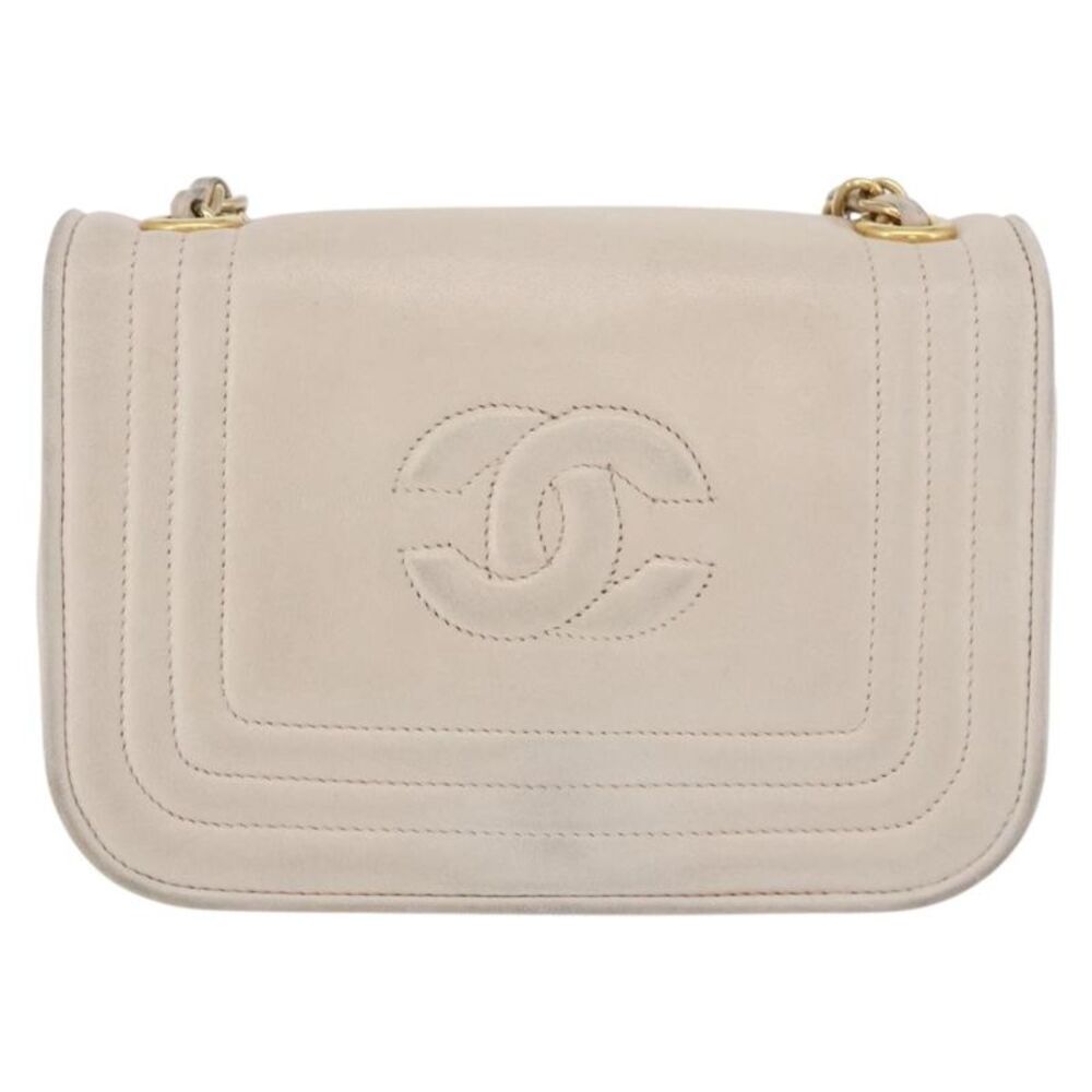 Chanel Vintage Cc Stitch Flap Leather Beige Leather Shoulder Bag Bag
